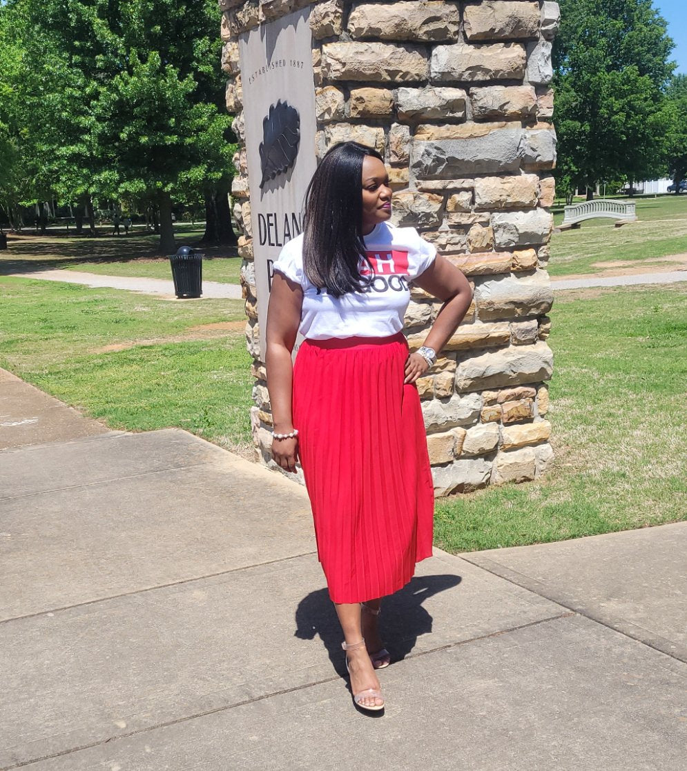 Pleated Midi Skirt - Red