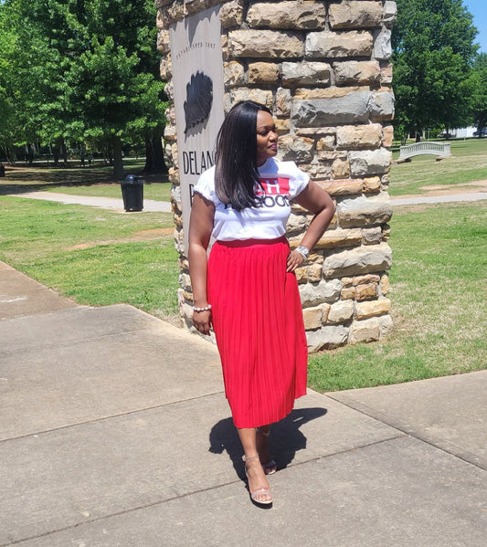 Pleated Midi Skirt - Red