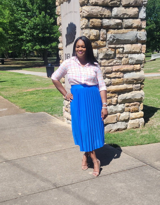 Pleated Midi Skirt - Electric Blue