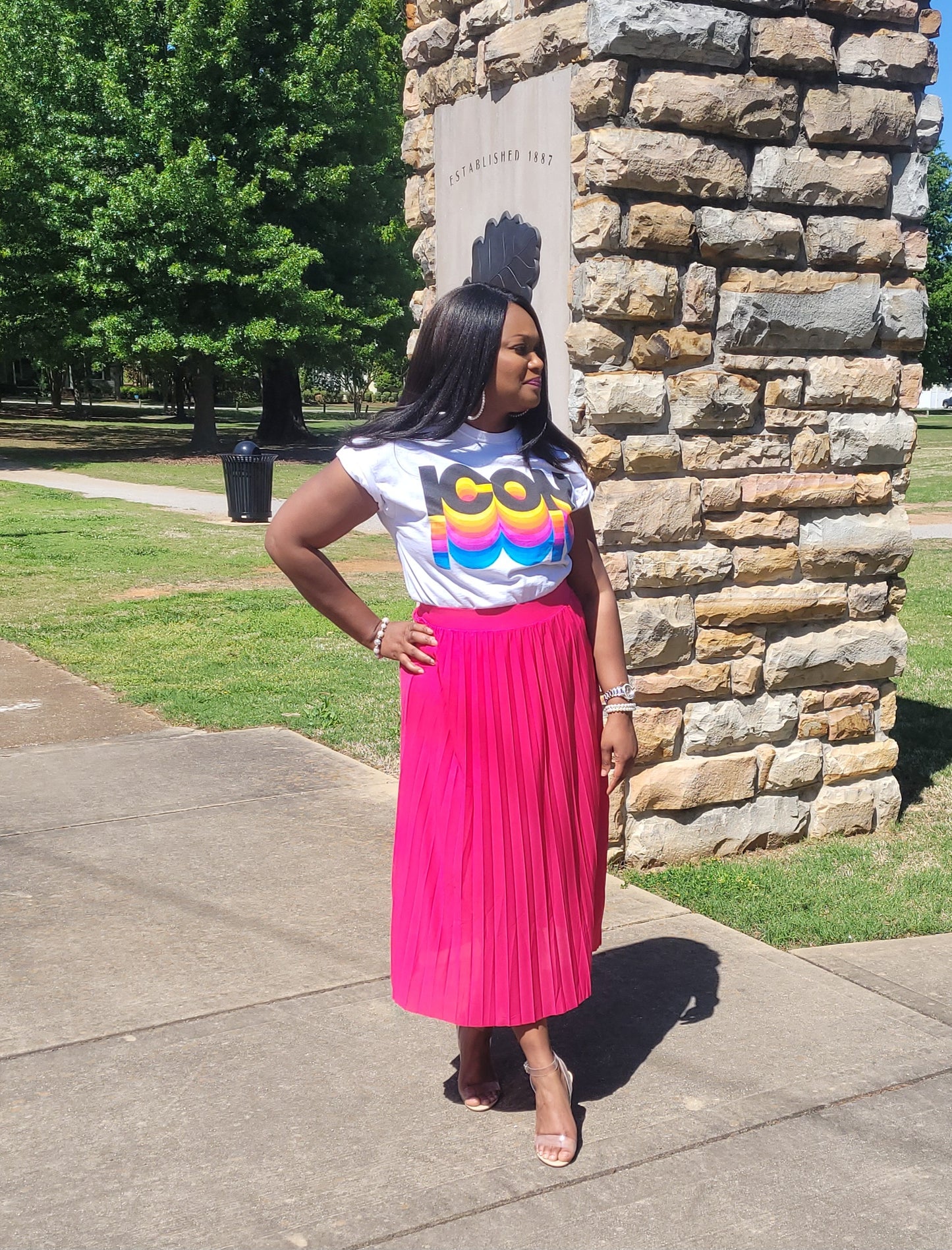 Pleated Midi Skirt - Fuchsia