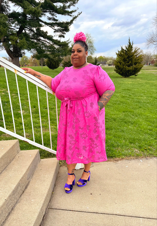 Flower Eyelet Dress w/pockets