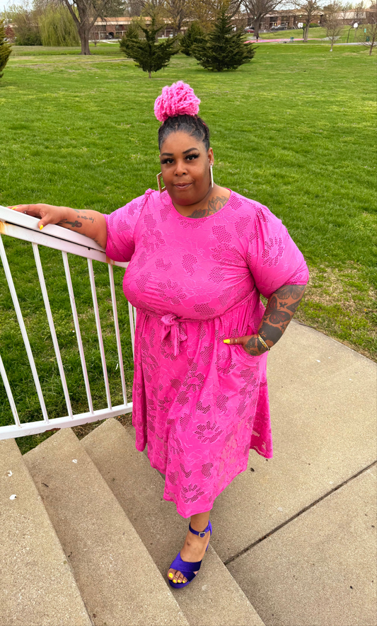 Flower Eyelet Dress w/pockets