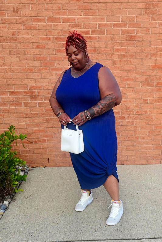 Pleated Maxi Dress Navy