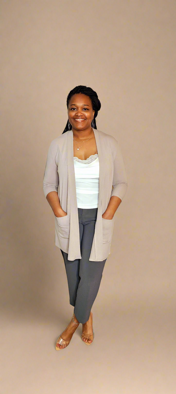 3/4 Slouchy Pocket Open Cardigan w/Pockets (ASH MOCHA)