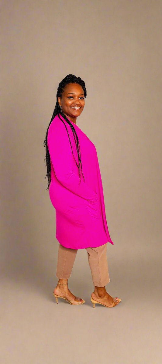 Slouchy Open Cardigan w/Pockets (Magenta)
