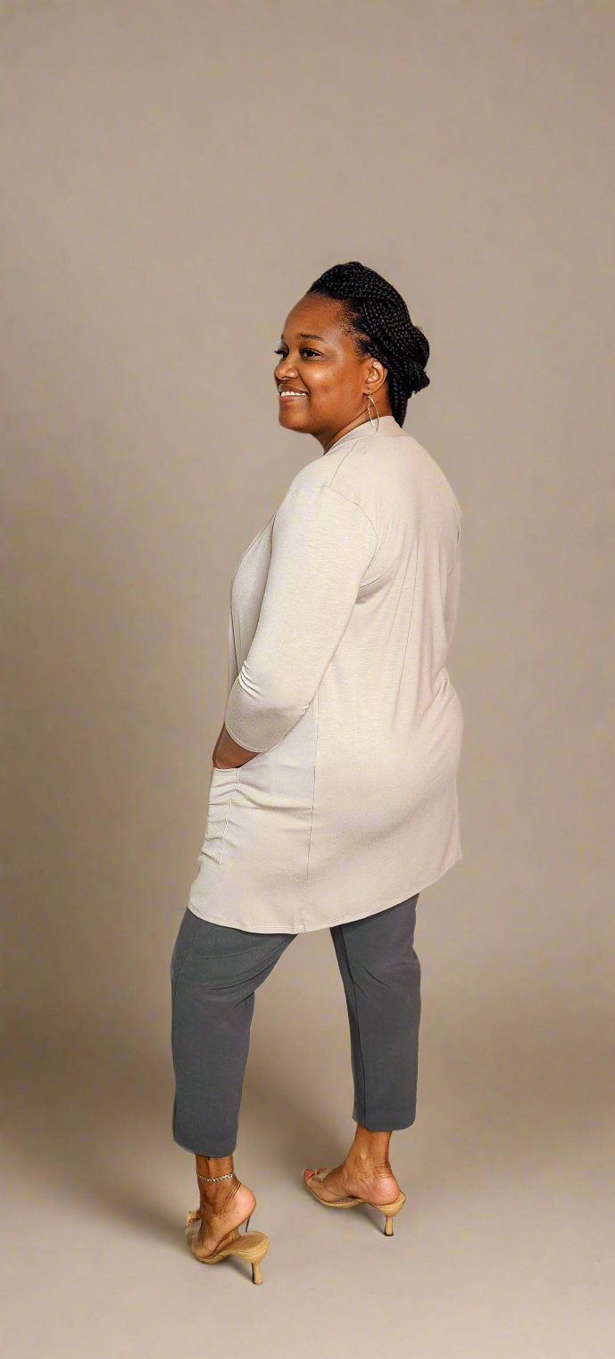 3/4 Slouchy Pocket Open Cardigan w/Pockets (ASH MOCHA)