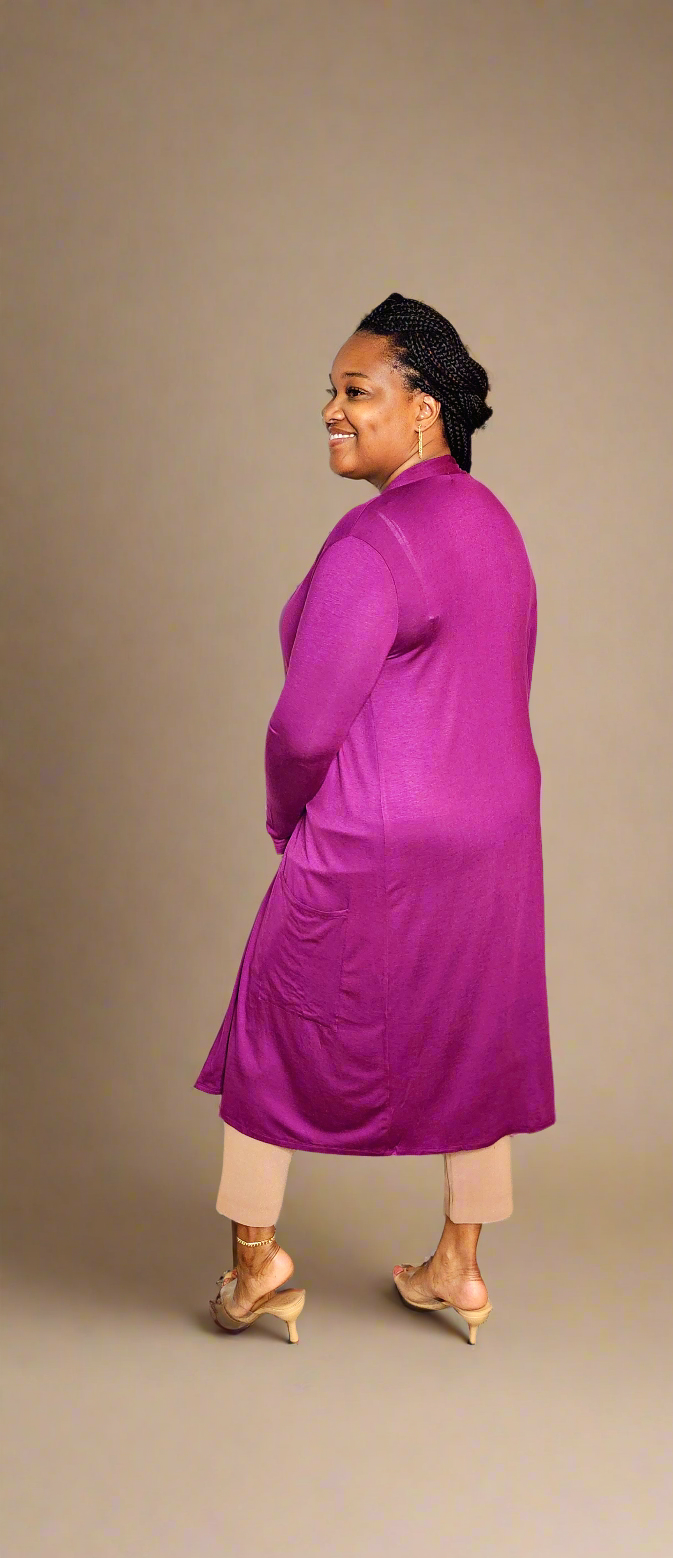 Slouchy Open Cardigan w/Pockets (Dark Purple)