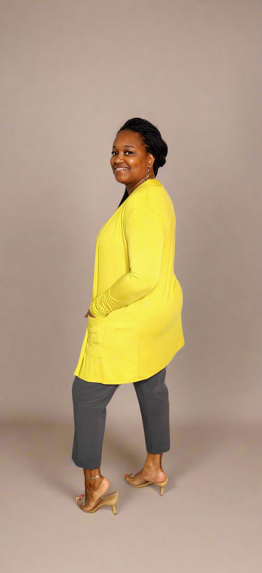 Slouchy Open Cardigan w/Pockets (Golden Wasabi)