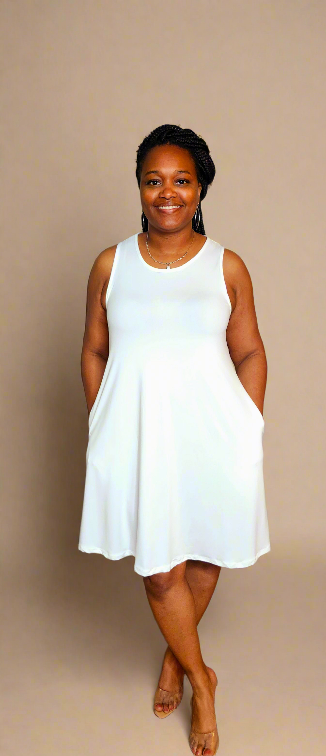 Casual Sleeveless Flare Mini Dress w/Pockets (White) Kloset 518 Casual Sleeveless Flare Mini Dress w/Pockets (White) Kloset 518