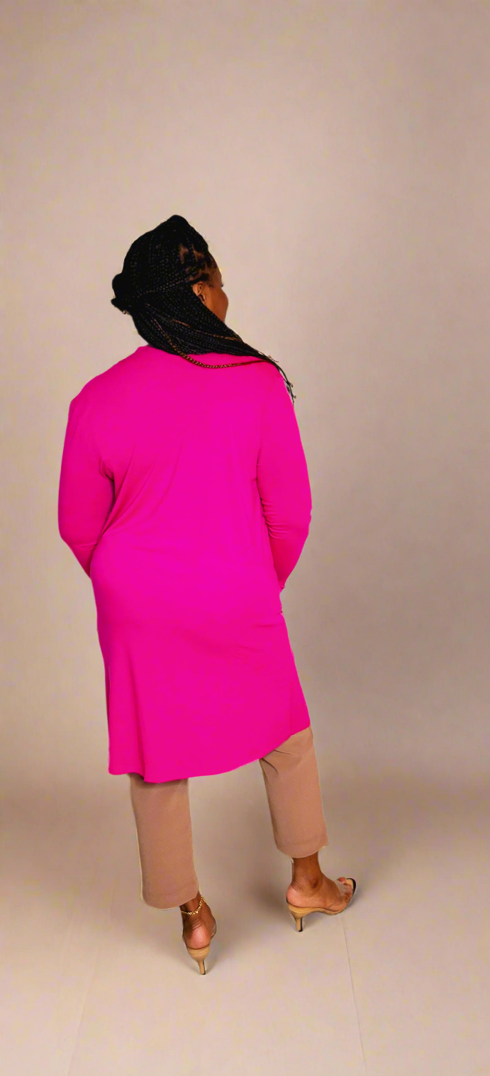 Slouchy Open Cardigan w/Pockets (Magenta)