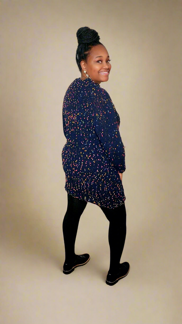 Mock Neck Multi Color Sweater Dress