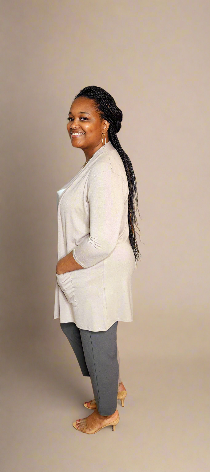 3/4 Slouchy Pocket Open Cardigan w/Pockets (ASH MOCHA)