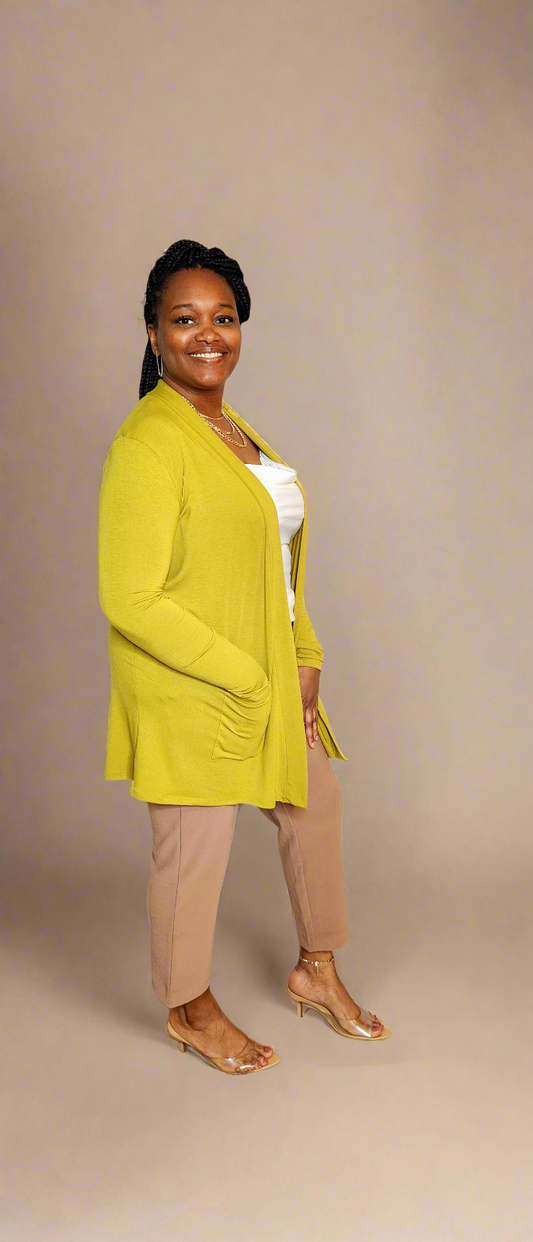 Slouchy Open Cardigan w/Pockets (Olive)