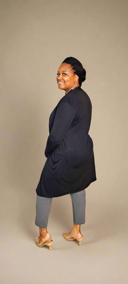 Slouchy Open Cardigan w/Pockets (Black)