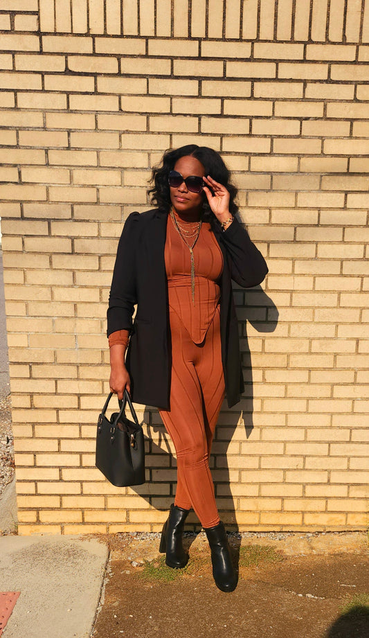 Sleek & Stylish Legging Set (Cognac)