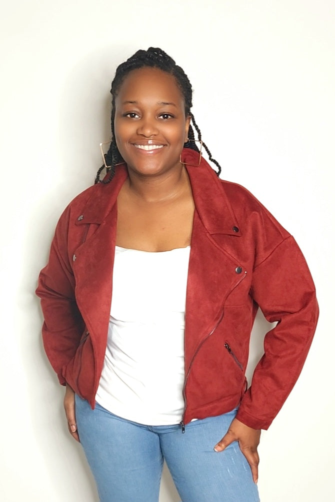 Faux Suede Moto Cropped Jacket