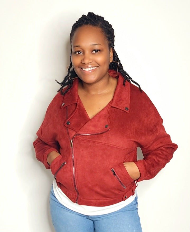 Faux Suede Moto Cropped Jacket