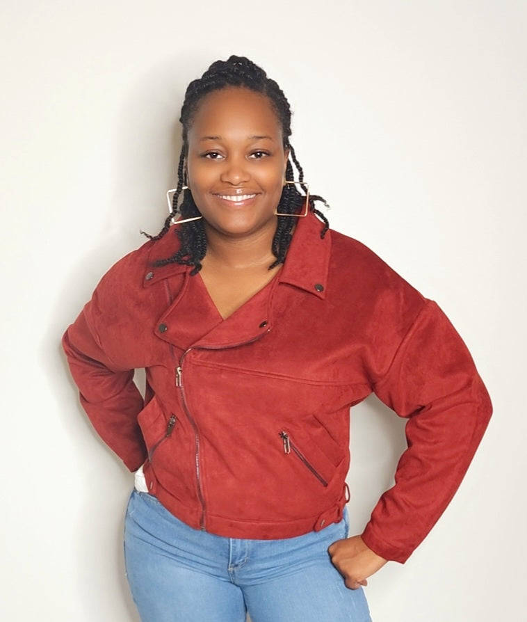 Faux Suede Moto Cropped Jacket