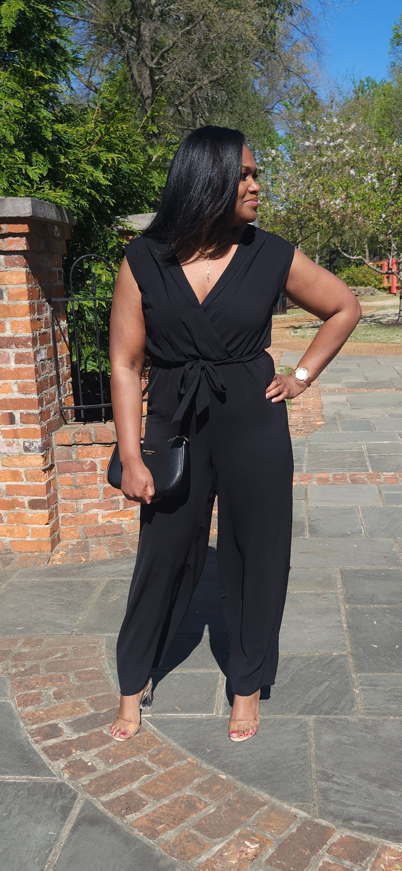 TIE WAIST WRAP JUMPSUIT (Black)