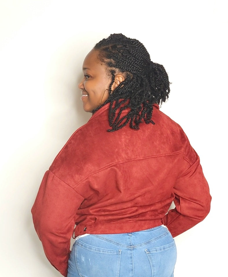 Faux Suede Moto Cropped Jacket