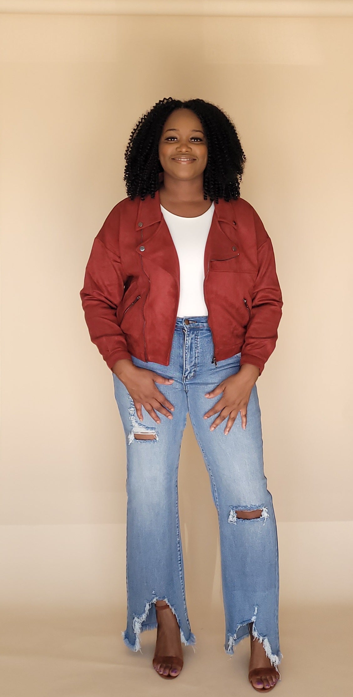 Faux Suede Moto Cropped Jacket