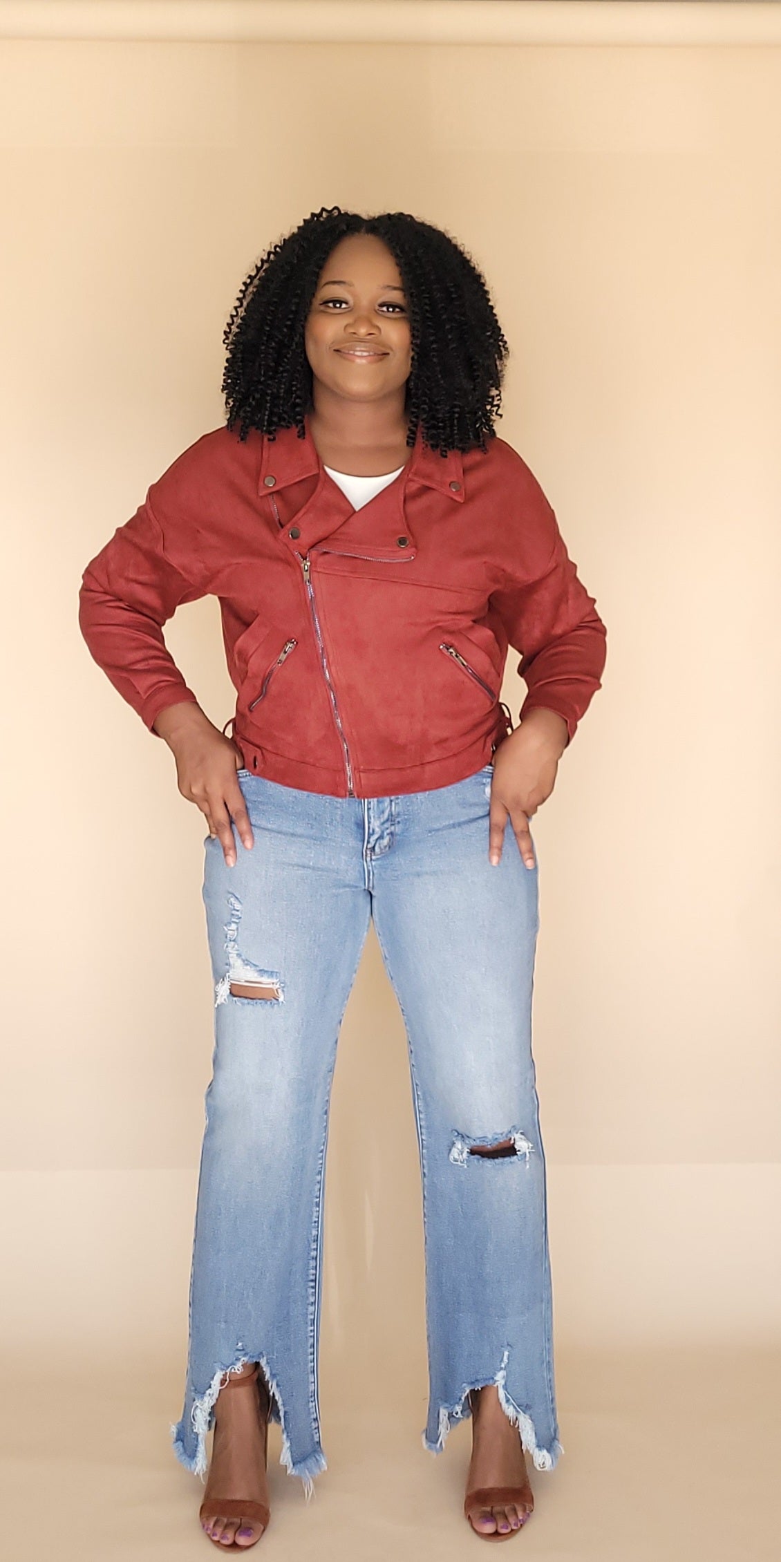 Faux Suede Moto Cropped Jacket