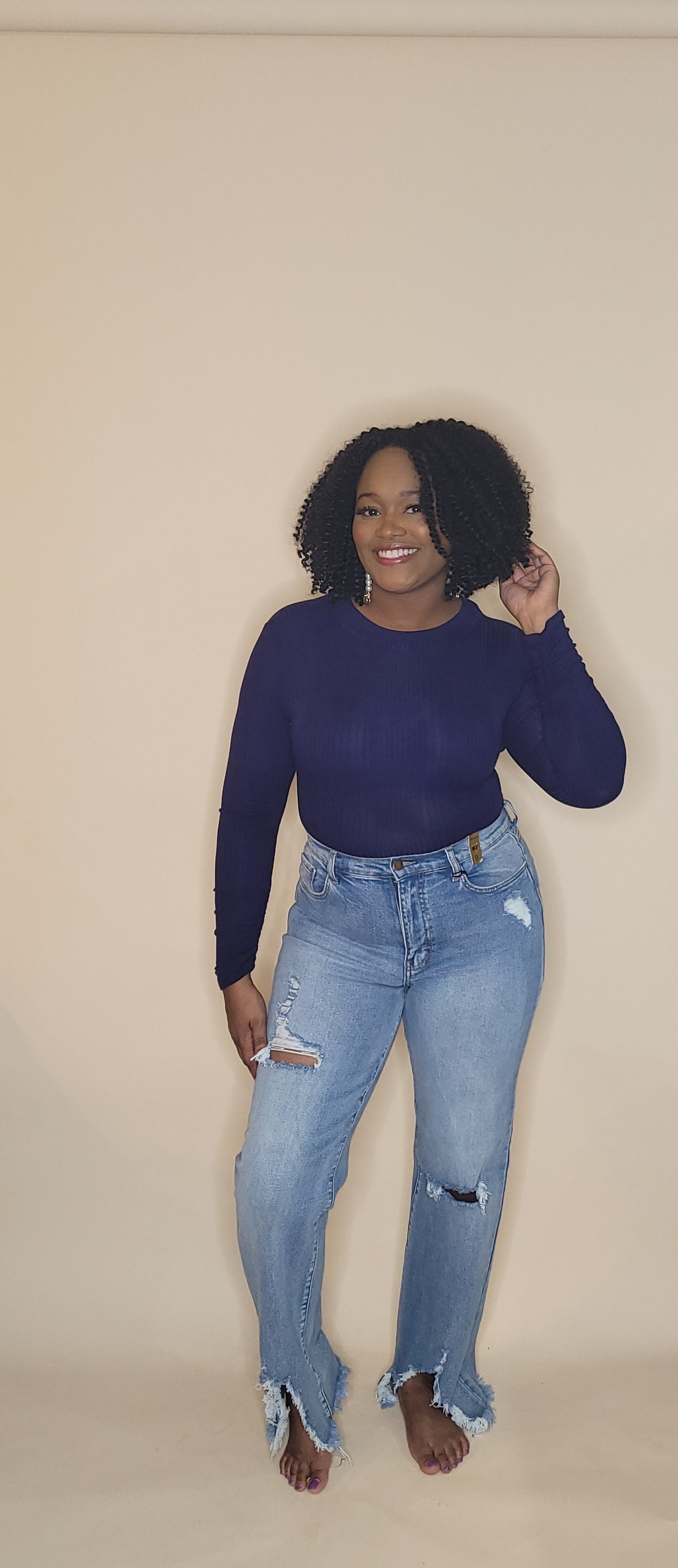 Distressed Hem Wide-leg Jeans