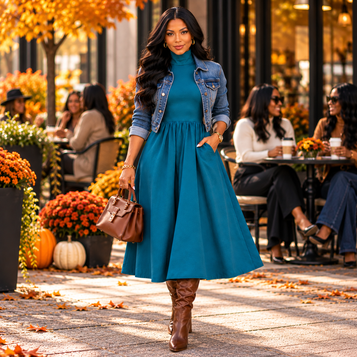 Sleeveless Mock Neck Midi Dress (Teal)