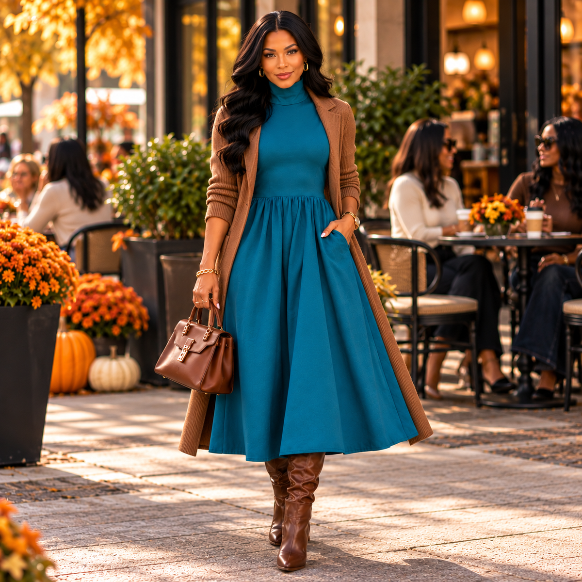 Sleeveless Mock Neck Midi Dress (Teal)