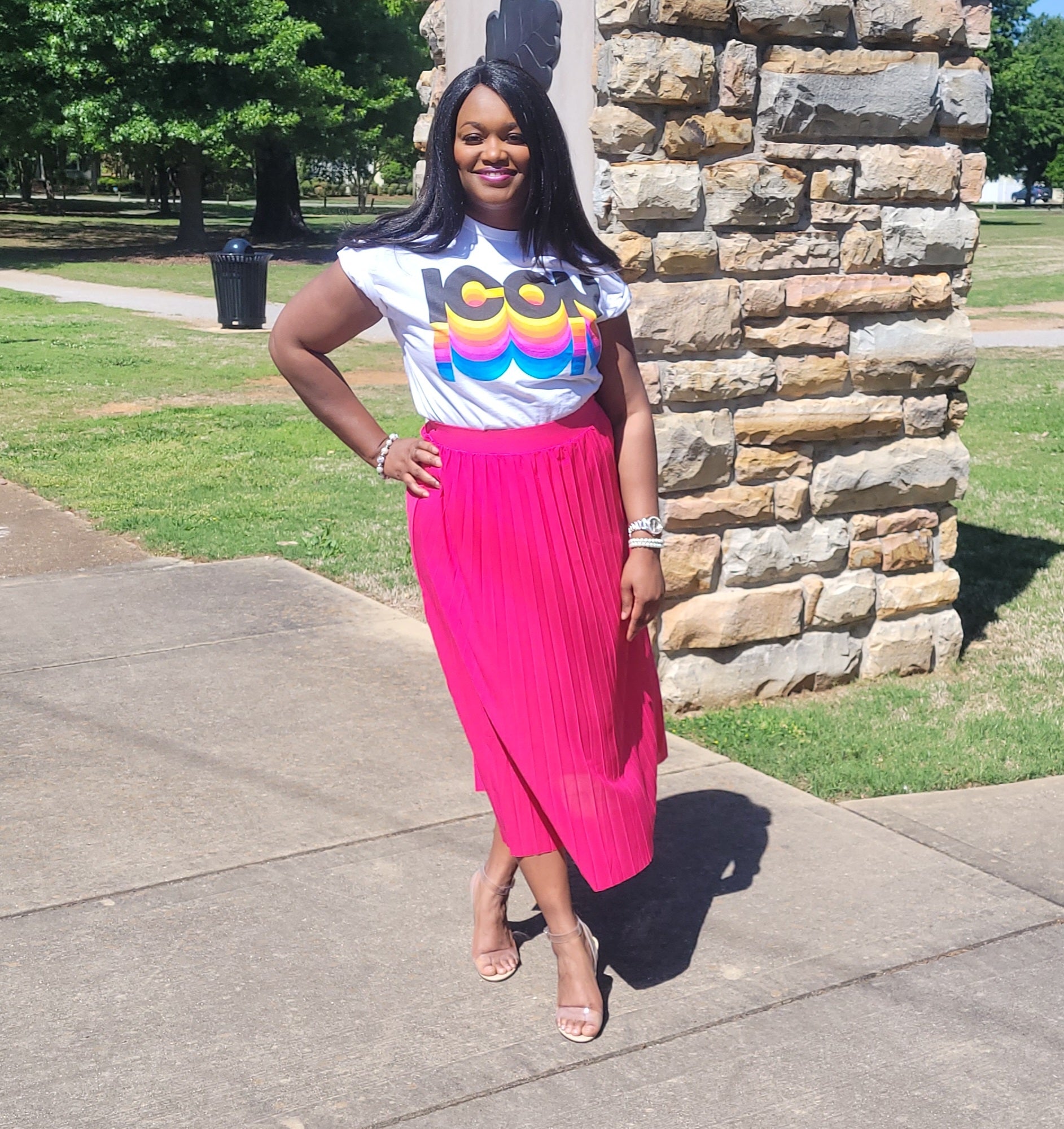 Pink pleated clearance midi skirt ootd