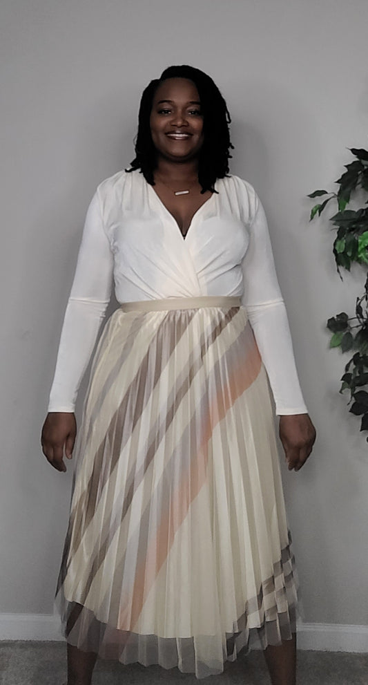 Printed Pleated Skirt (Cream)