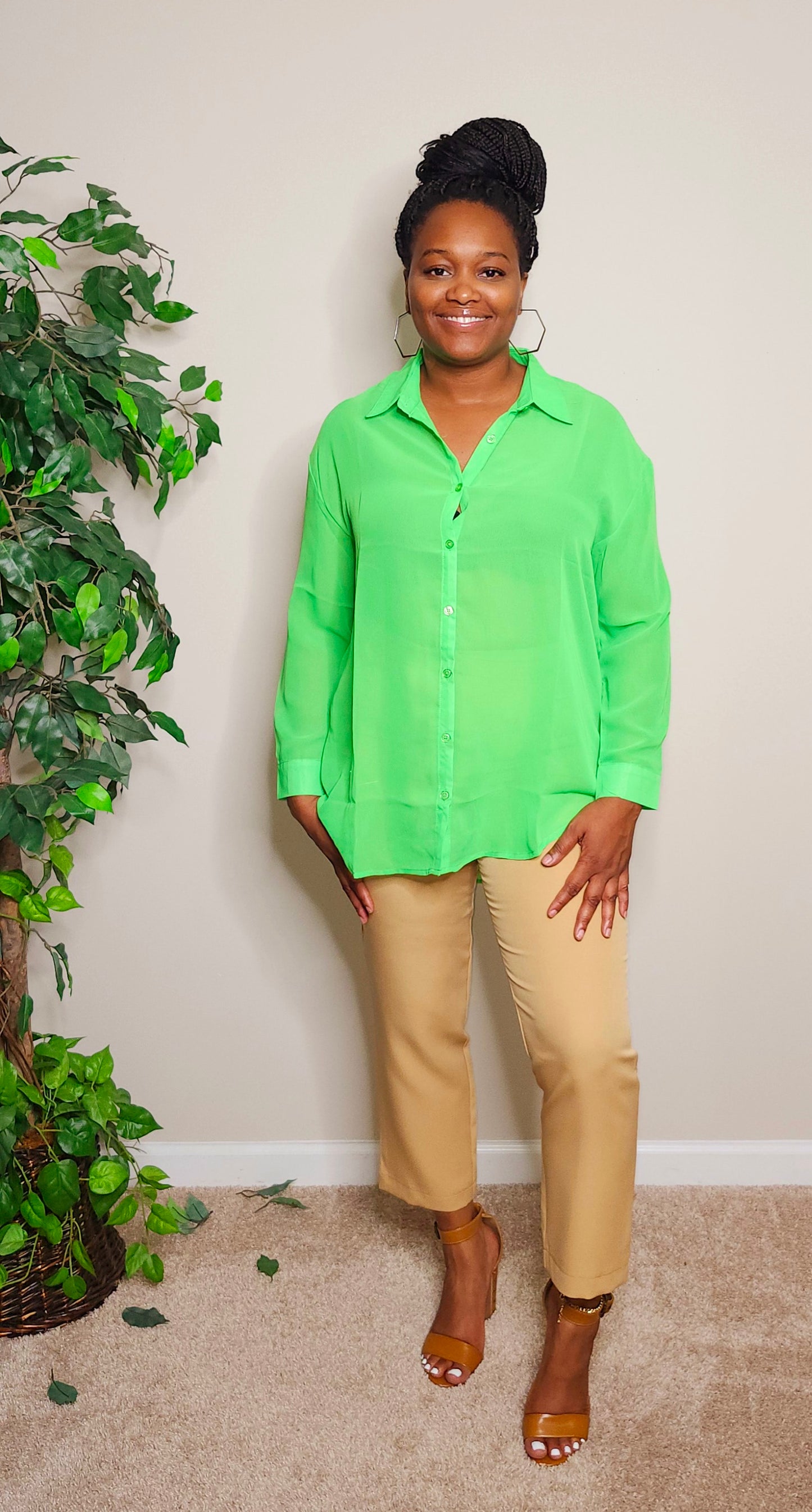 Amanda Sheer Blouse (Green)