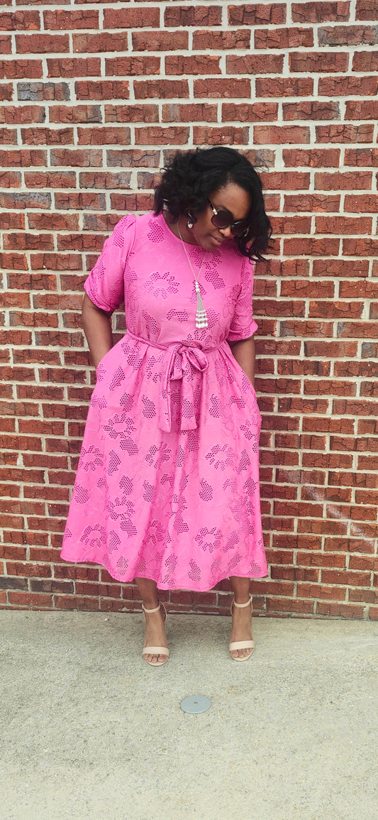 Flower Eyelet Dress w/pockets