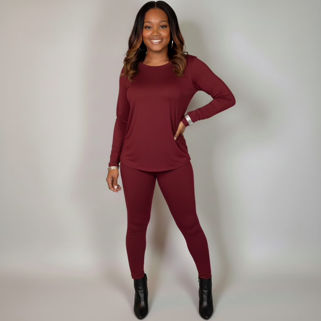 Everyday Casual Legging Set (Burgundy)
