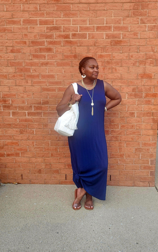 Pleated Maxi Dress Navy