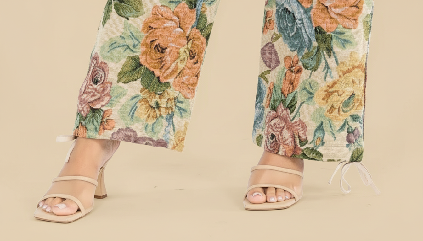 Floral pants with a beige background