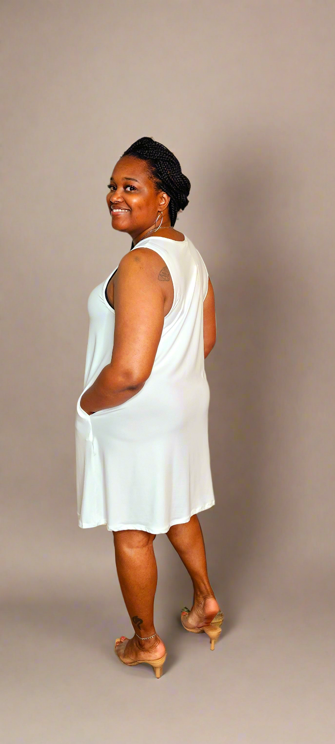 Casual Sleeveless Flare Mini Dress w/Pockets (White) Kloset 518 Casual Sleeveless Flare Mini Dress w/Pockets (White) Kloset 518