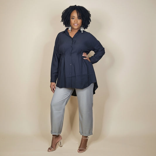 Button Up Tunic Shirt (Black)