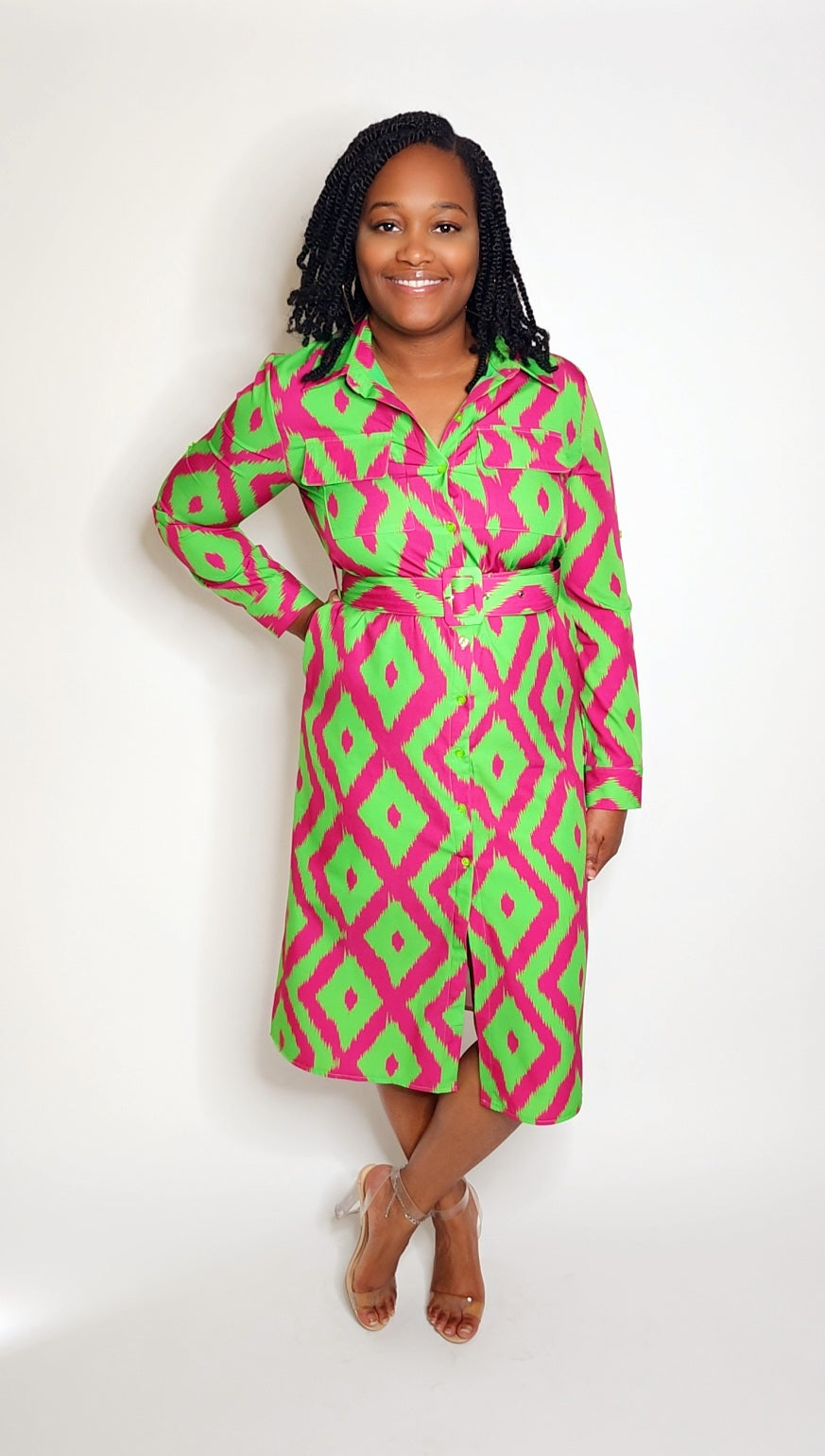 Career Chic Dress (Fuchsia/Green)