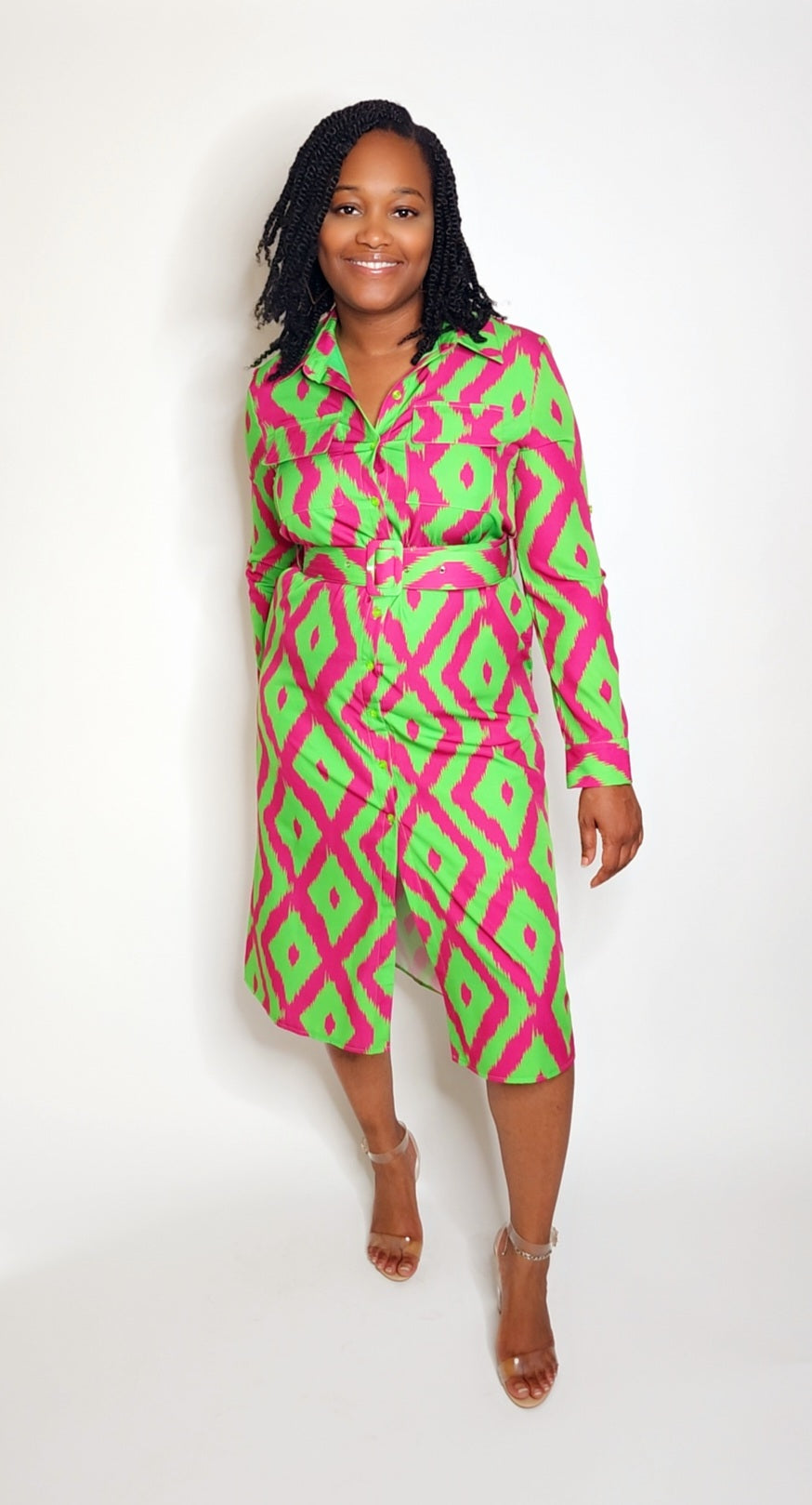 Career Chic Dress (Fuchsia/Green)