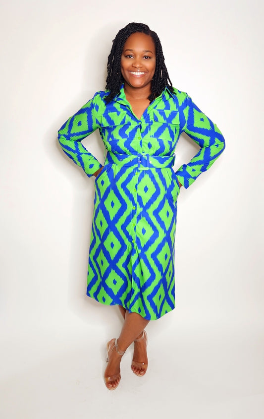 Career Chic Dress (Royal Blue/Green)