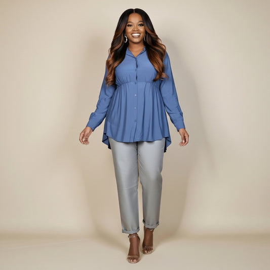 Button Up Tunic Shirt (Blue)