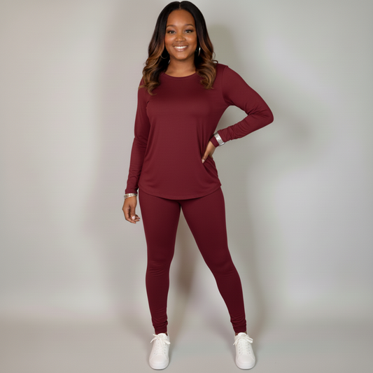 Everyday Casual Legging Set (Burgundy)