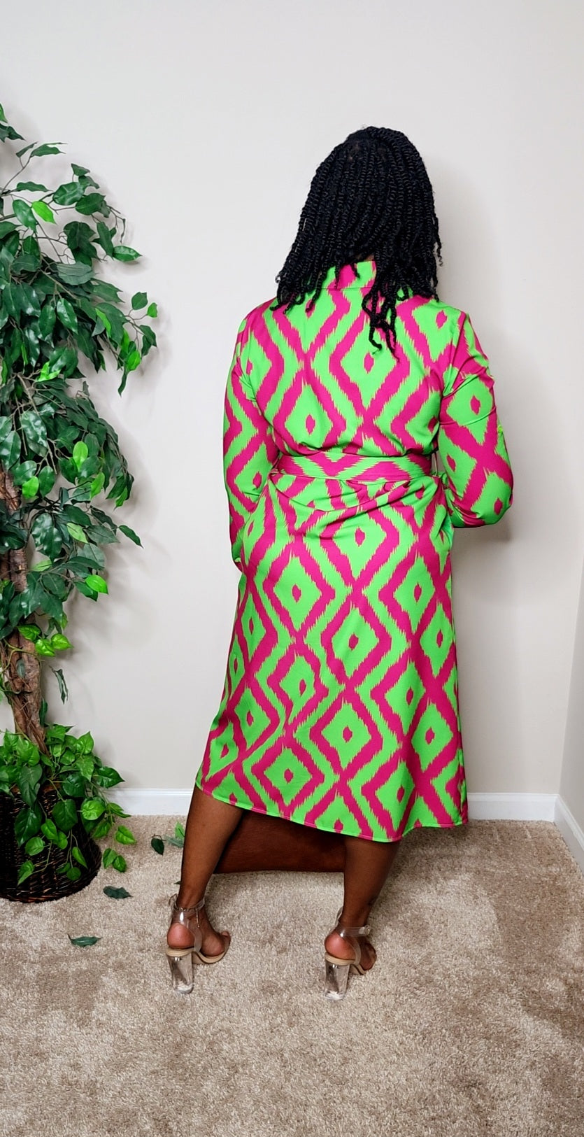 Career Chic Dress (Fuchsia/Green)