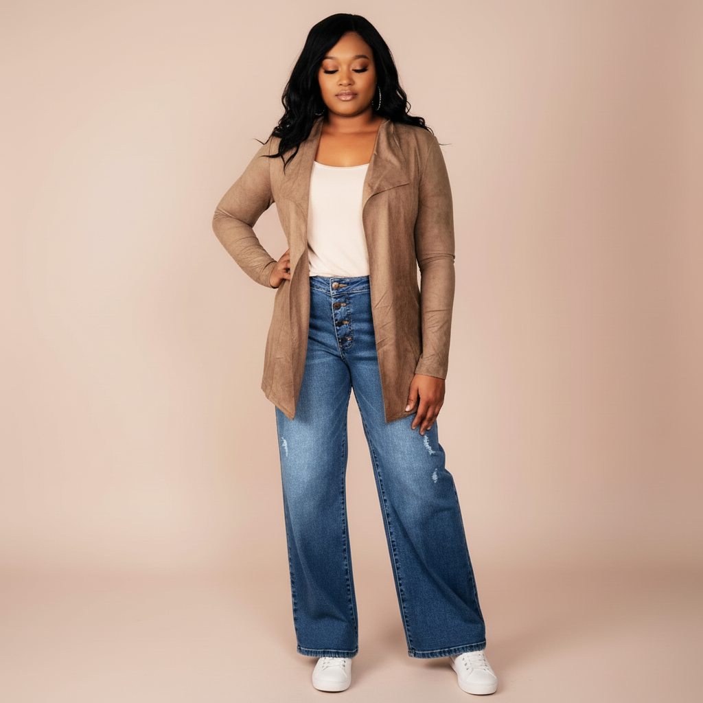 Suede Tie Waist Cardigan - Walnut