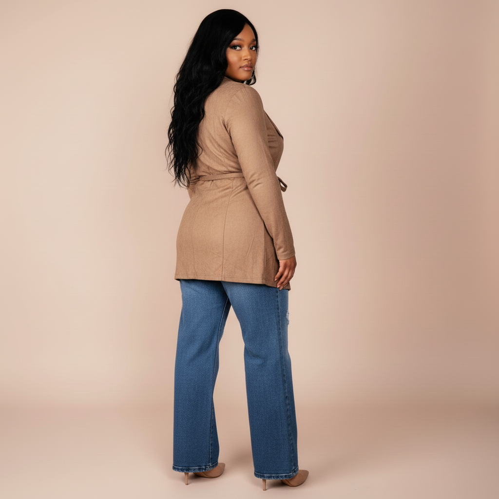 Suede Tie Waist Cardigan - Walnut