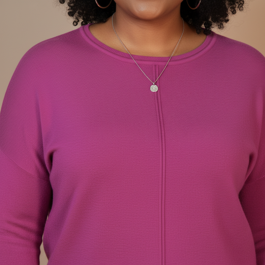 SOFT KNIT ROUND NECK SWEATER (Dark Magenta)