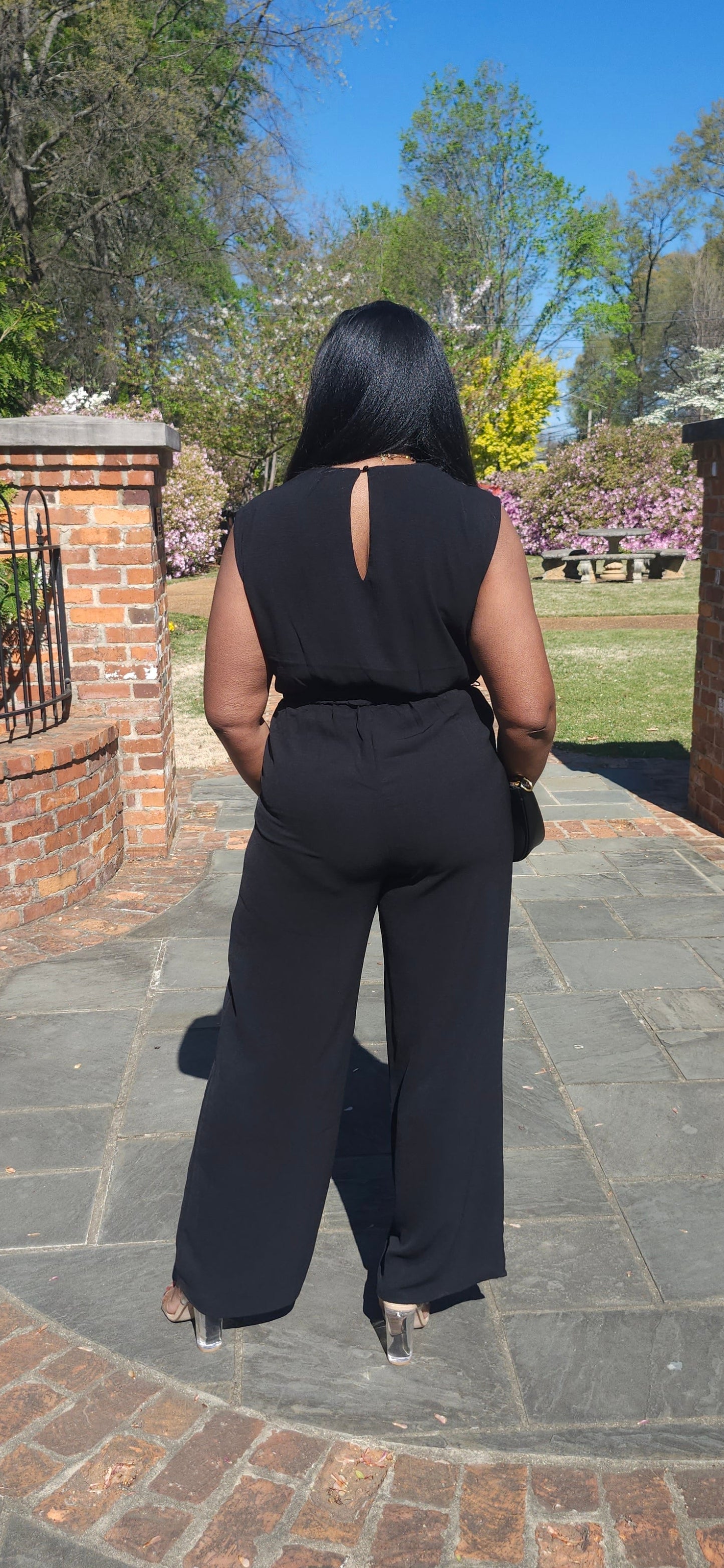 TIE WAIST WRAP JUMPSUIT (Black)