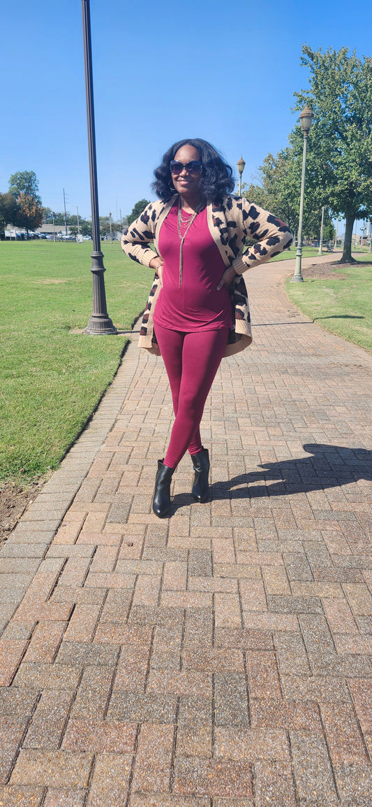 Everyday Casual Legging Set (Burgundy)