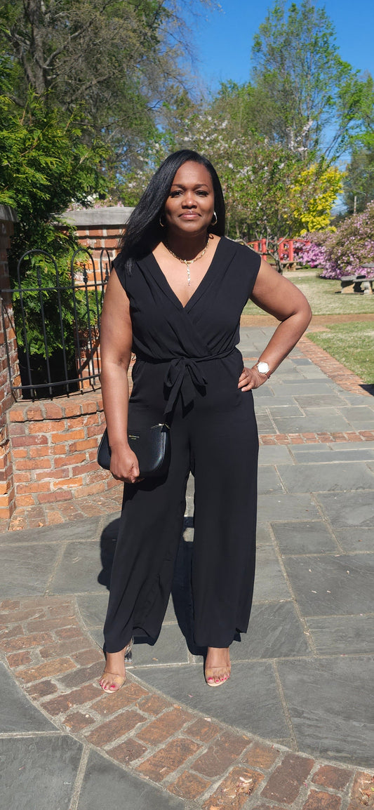 TIE WAIST WRAP JUMPSUIT (Black)